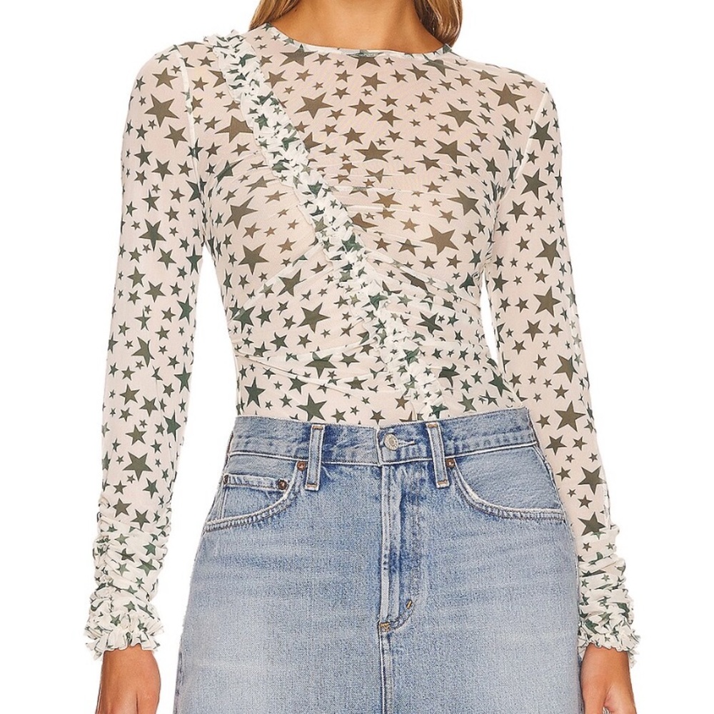 One Teaspoon ruffle long sleeve sheer top